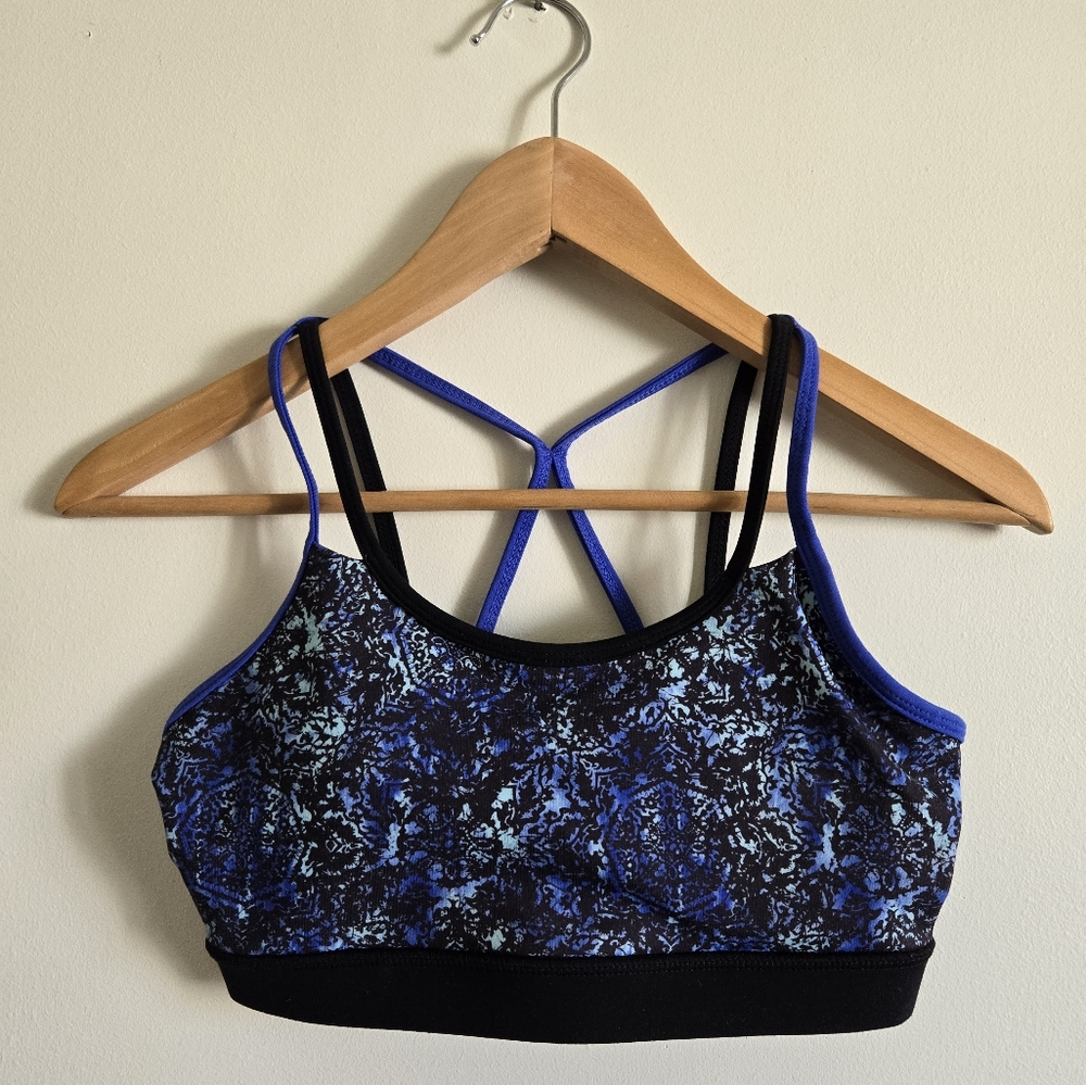 Gaiam XS Patterned Sports Bra Black, Light Blue, & Electric Blue